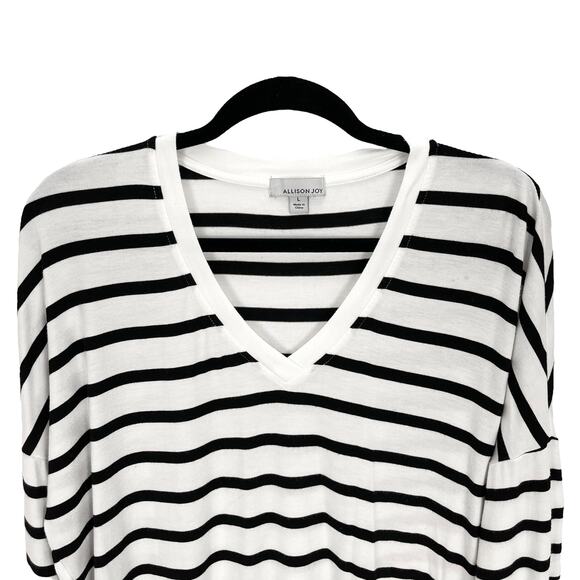 ALLISON JOY Women's STRIPED V-NECK Lightweight LONG SLEEVE Top Size LARGE - Picture 2 of 3